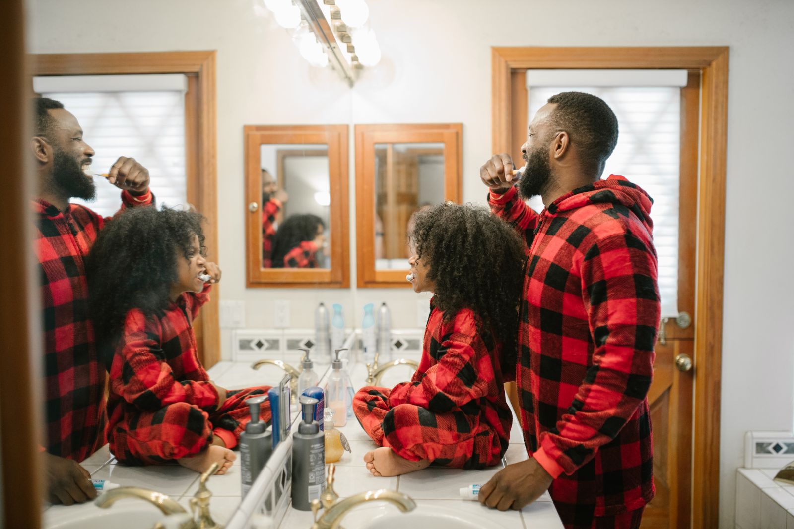 Happy child brushing teeth